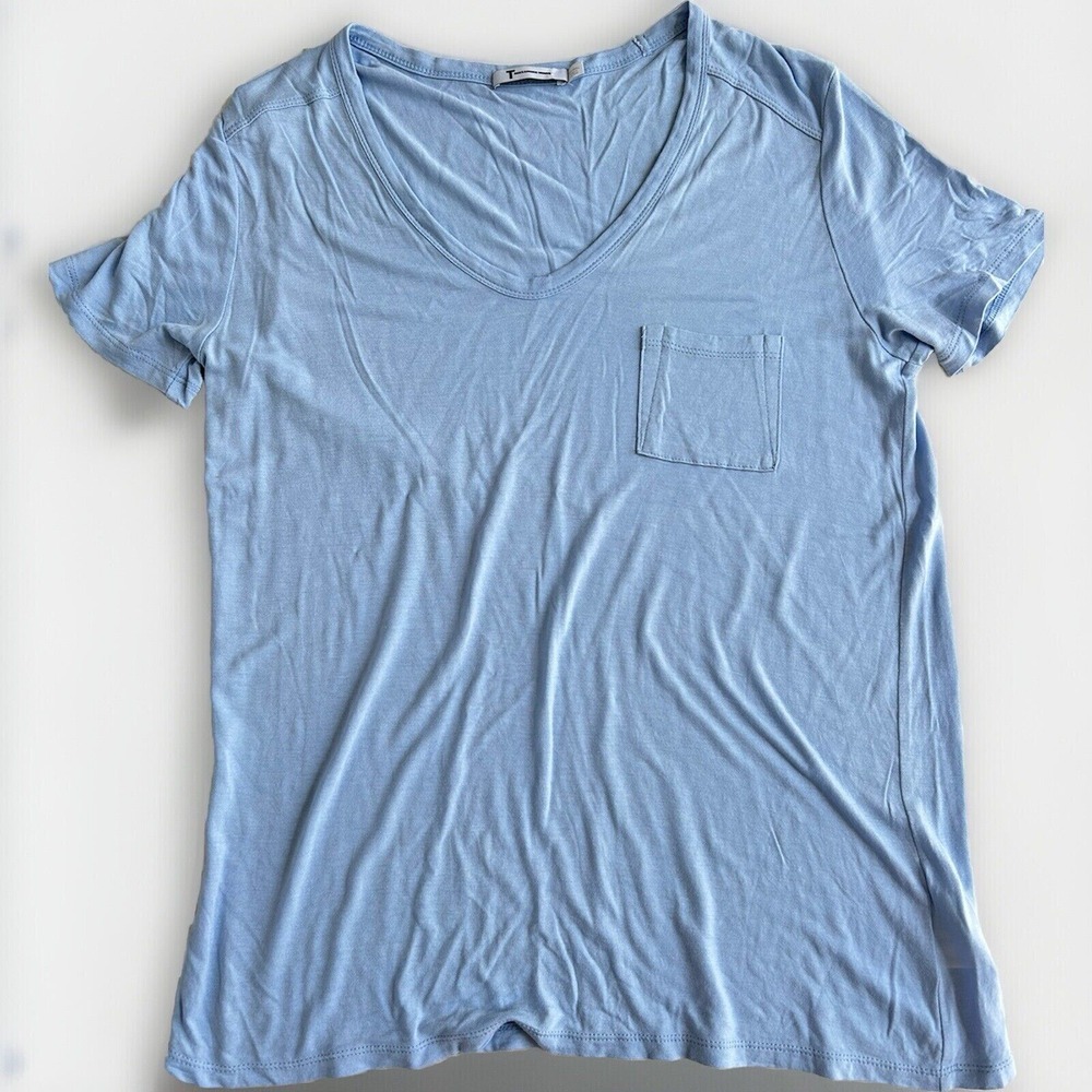 T Alexander Wang Womens Small Short Sleeve V Neck Pocket T Shirt Periwinkle Blue